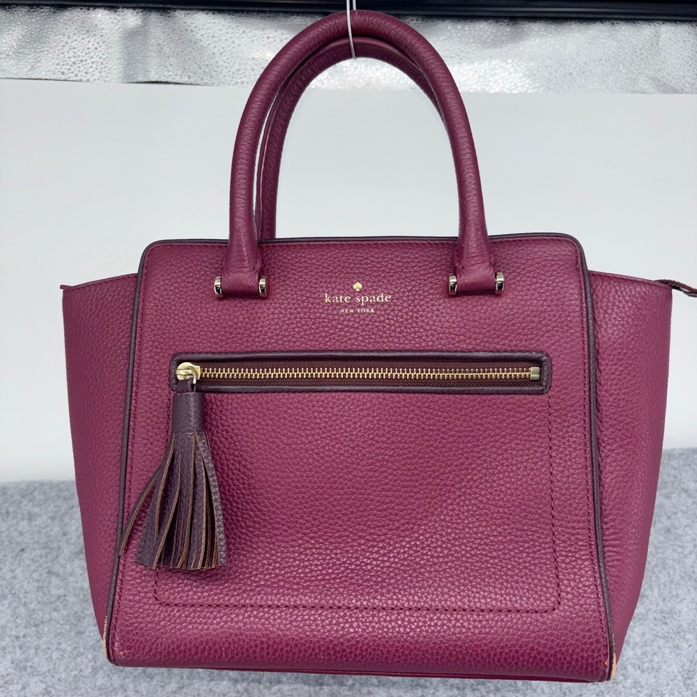 Kate Spade New York Pebbled Leather Satchel Bag Berry Purple Tassel PXRU7702